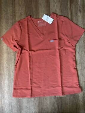 Figs Women's V-Neck Scrub Top in Rust Orange